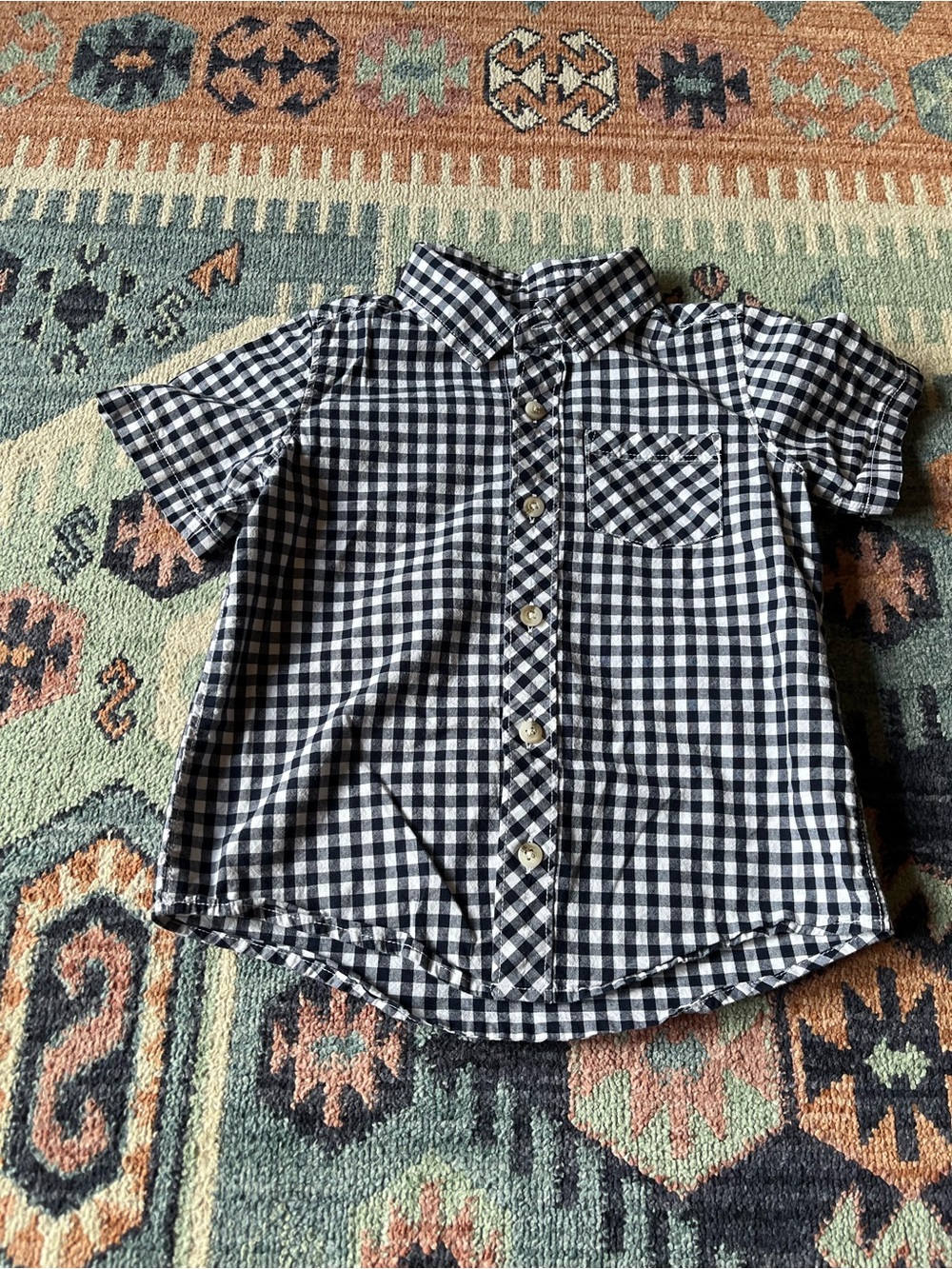 4T Short-Sleeve Navy & White Gingham Button-Up Shirt